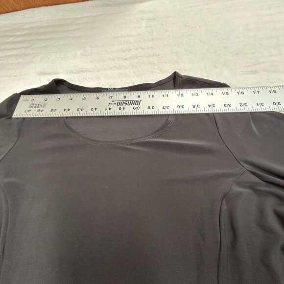 Libra Womens Black Taupe Asymmetric Swing Hem Tunic Top Large 3/4 Sleeve Stretch - Picture 7 of 9